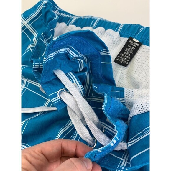 Lot of 2 Swim Trunks OP Ocean Pacific Blue Plaid Dolfin Red Drawstring Mens XXL - Picture 13 of 16